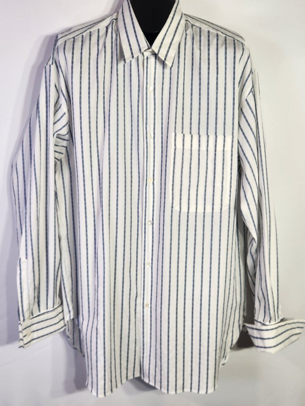 Equipment Button Up Long Sleeve White/Gray Stripes Shirt French Cuffs – Size XL